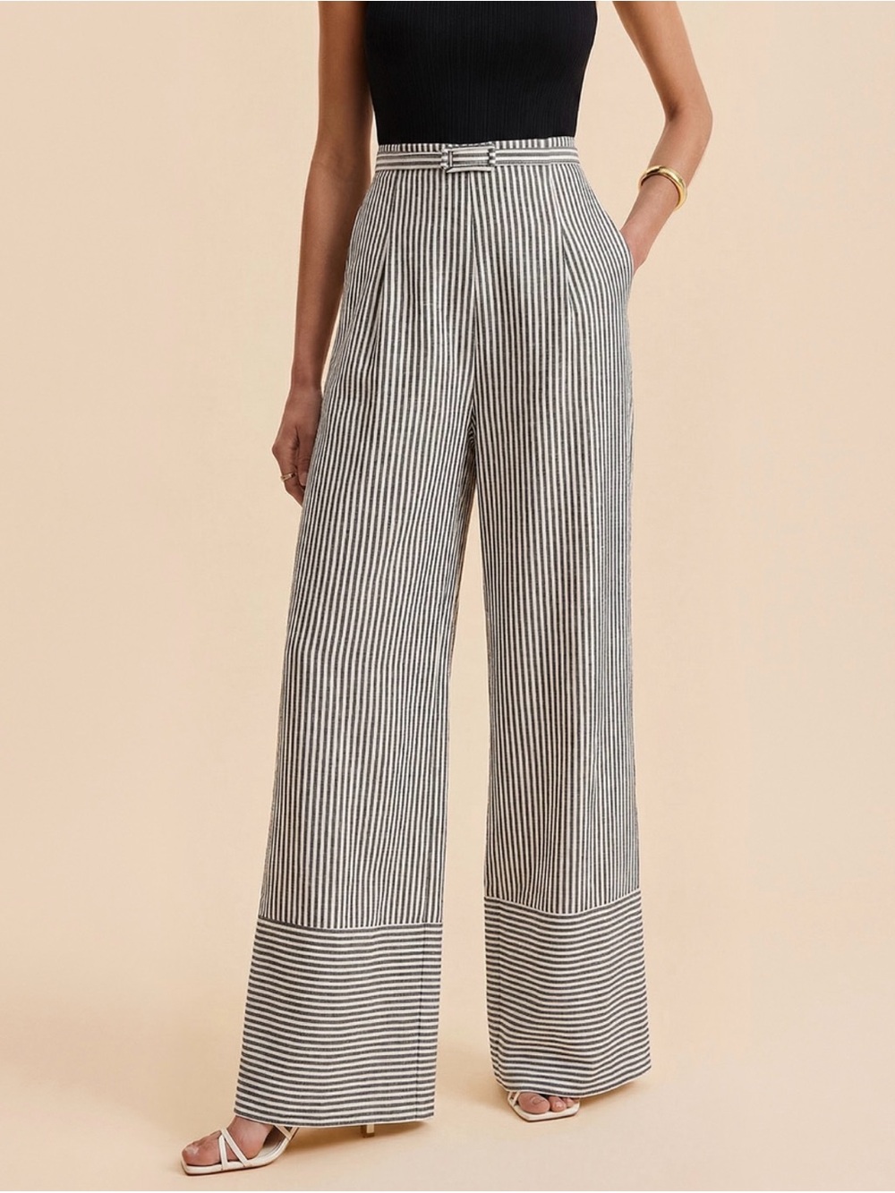 NWT High-Rise Wide-Leg Striped Pants